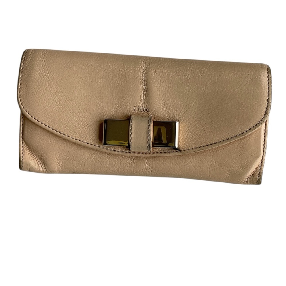 Chloe Tan Leather Wallet with Gold Detail